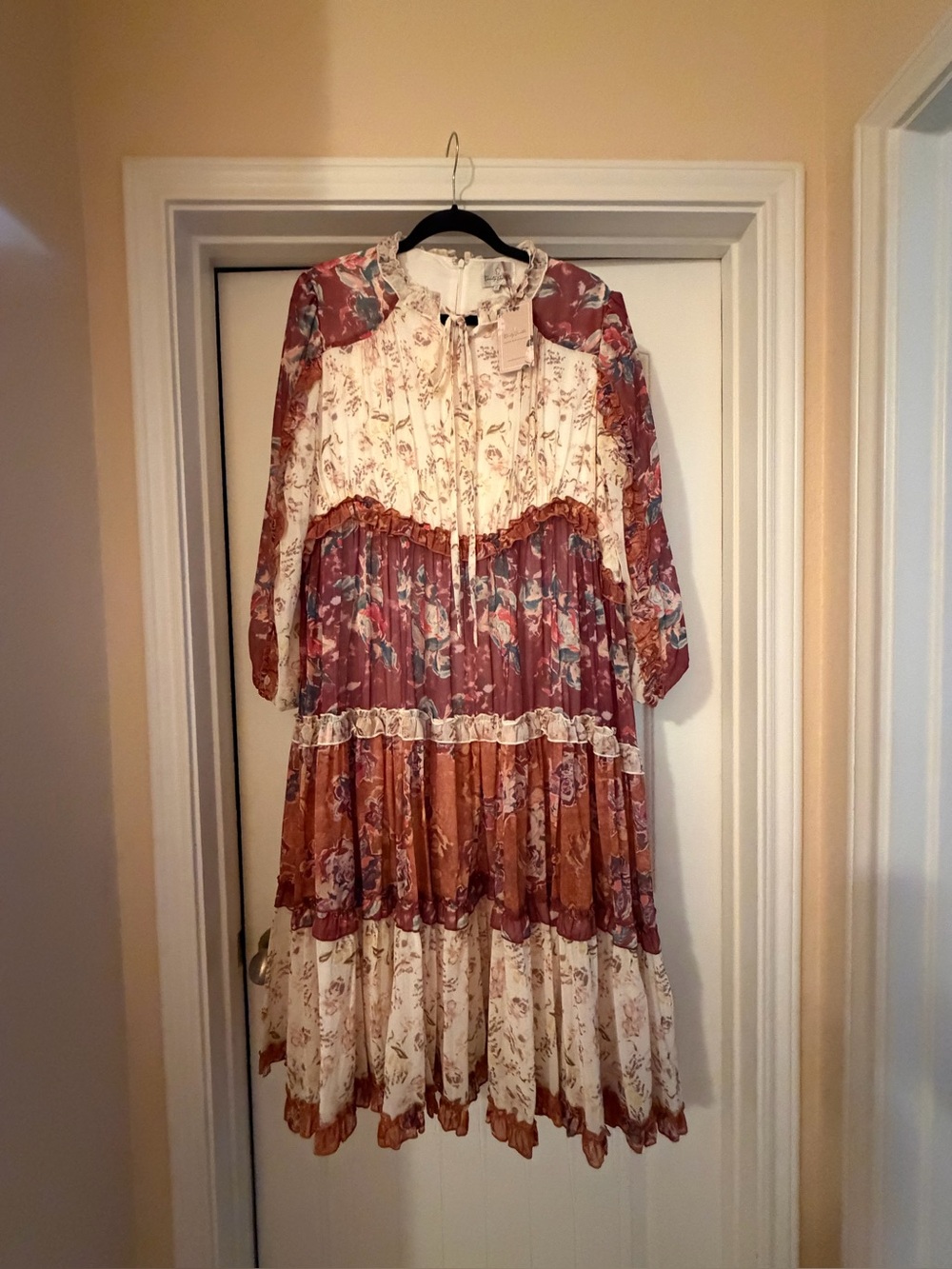 Dainty Jewells Rust and Cream Floral Tiered Dress